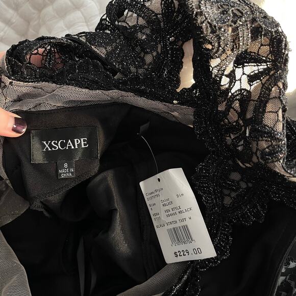 NWT Xscape Lace Taffeta Mermaid Gown Black Size 8‎ Maxi Dress Metallic Elegant - Picture 16 of 16